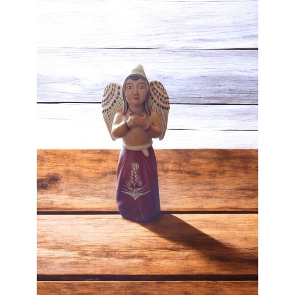 Latin Folk Art Clay Pottery Figurine Male Angel 9" with Wings - Picture 1 of 8